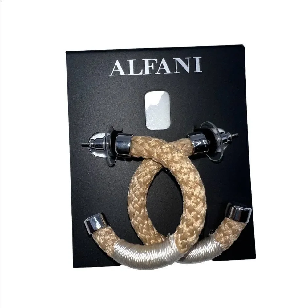 Alfani Silver-Tone Medium Braided Rope C-Hoop Earrings, 1.5